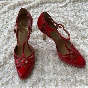 Sold!Stuart Weitzman candyapple red cork heel pumps